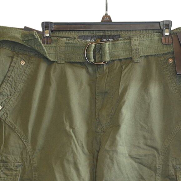 X-RAY Men's Belted Snap Detail Cargo Shorts Olive, Size 38 - Picture 2 of 5
